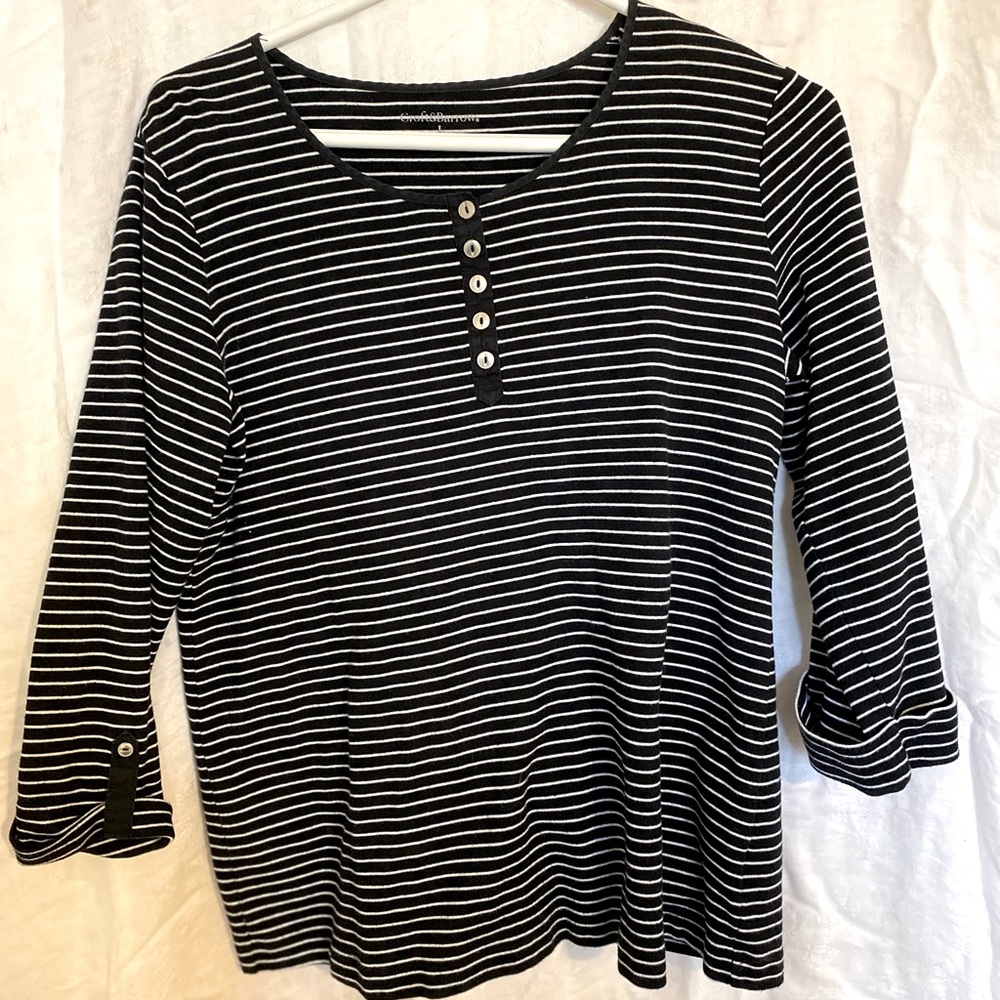 Black and white stripes womens chic top size large